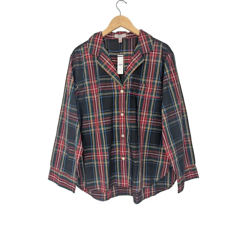 NWT J.Crew Stewart Tartan Plaid Relaxed Cotton Button Down Pajama Top
